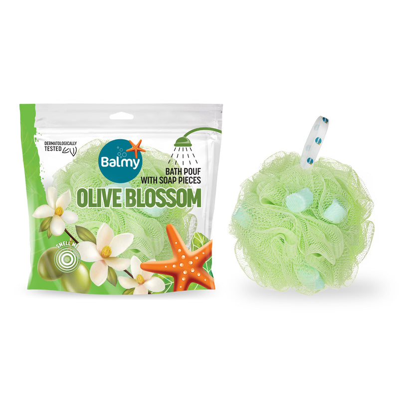 Balmy Olive Blossom Bath Pouf with Soap Pieces (en) 75g product image