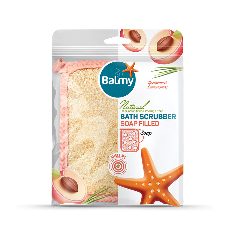 Balmy Natural Soap Filled Bath Scrubber Nectarine & Lemon Grass - Loofah (en)90g product image